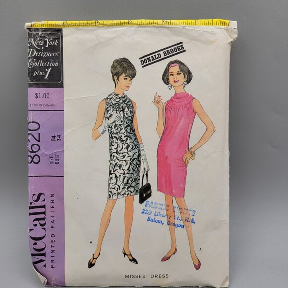 McCalls 1966 Misses Sleeveless Dress Sewing Pattern 8620 Size 14 - Picture 1 of 6